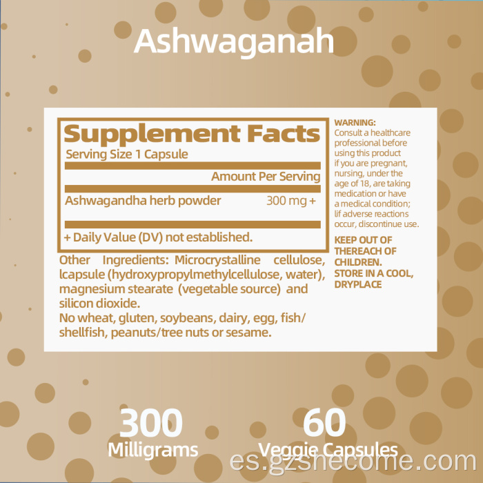 Suplemento orgánico de ashwagandha para adultos alivio del estrés